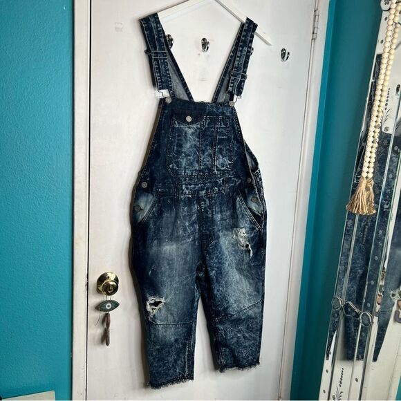 Smoke Rise Jeans Shortalls Overall Shorts Distressed Blue Denim Womens - Picture 1 of 10